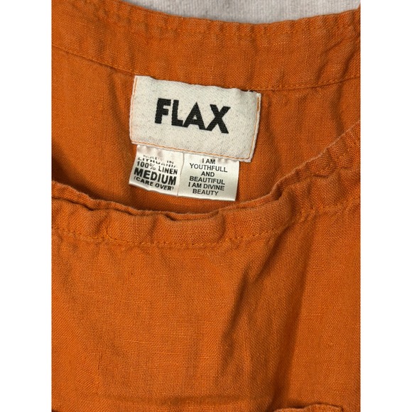 FLAX 100% Linen Pumpkin Orange‎ Overalls Jumpsuit Boho Womens Medium Baggy - Picture 3 of 4